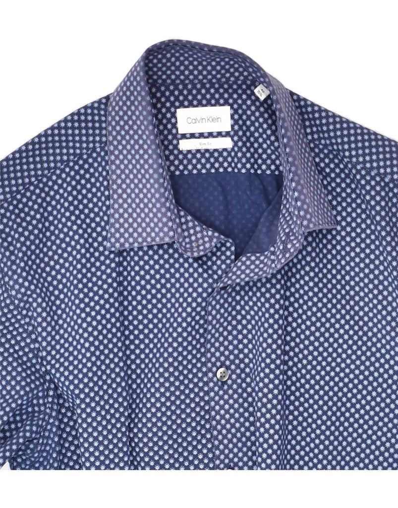 CALVIN KLEIN Mens Slim Fit Shirt Size 15 1/2 Medium Navy Blue Spotted | Vintage Calvin Klein | Thrift | Second-Hand Calvin Klein | Used Clothing | Messina Hembry 