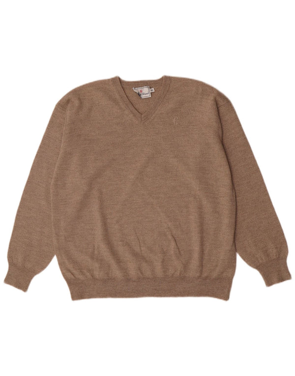 Conte of Florence Womens V-Neck Jumper Sweater UK 20 2XL Beige Flecked