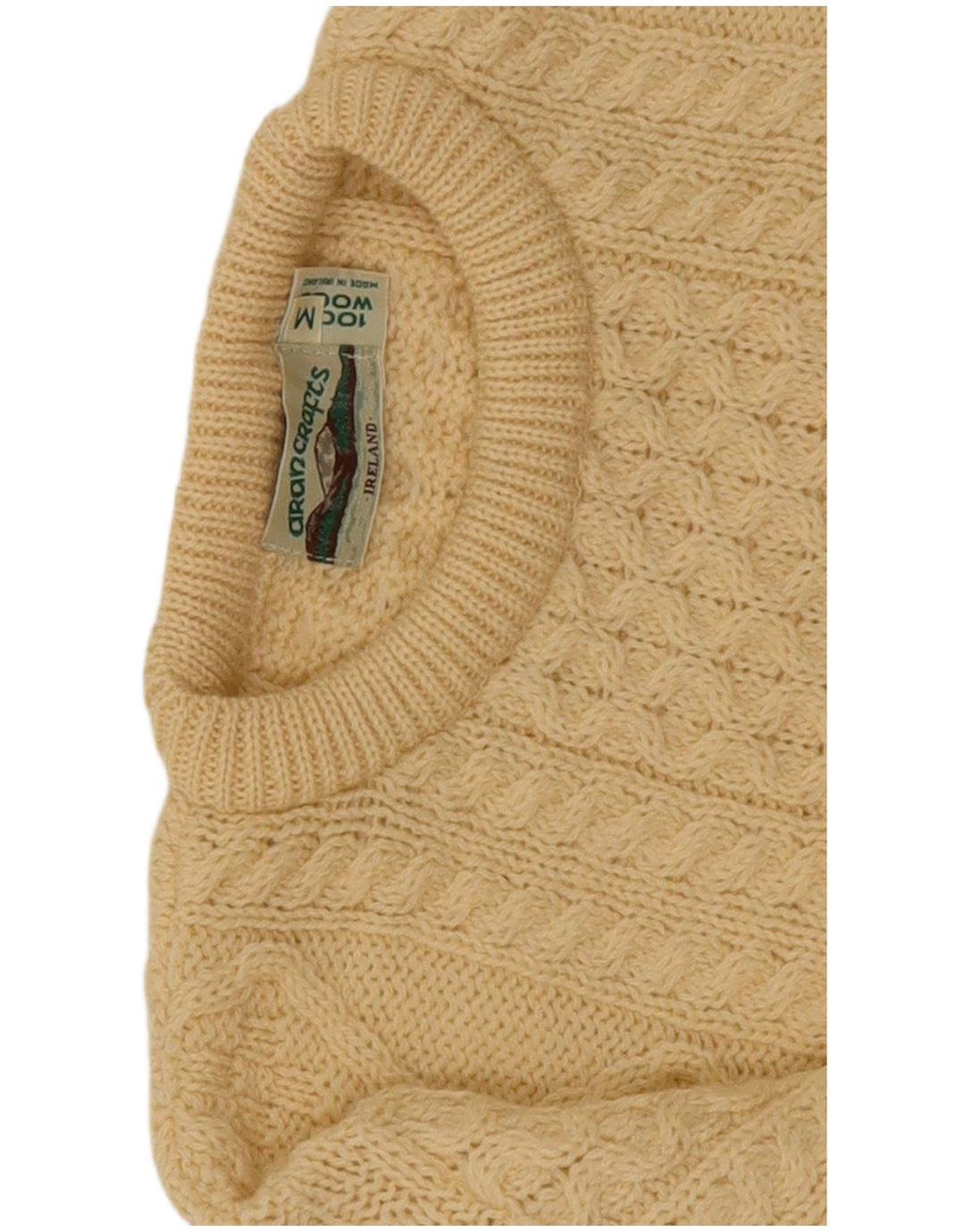 arancrafts Mens Crew Neck Jumper Sweater Medium Beige Wool