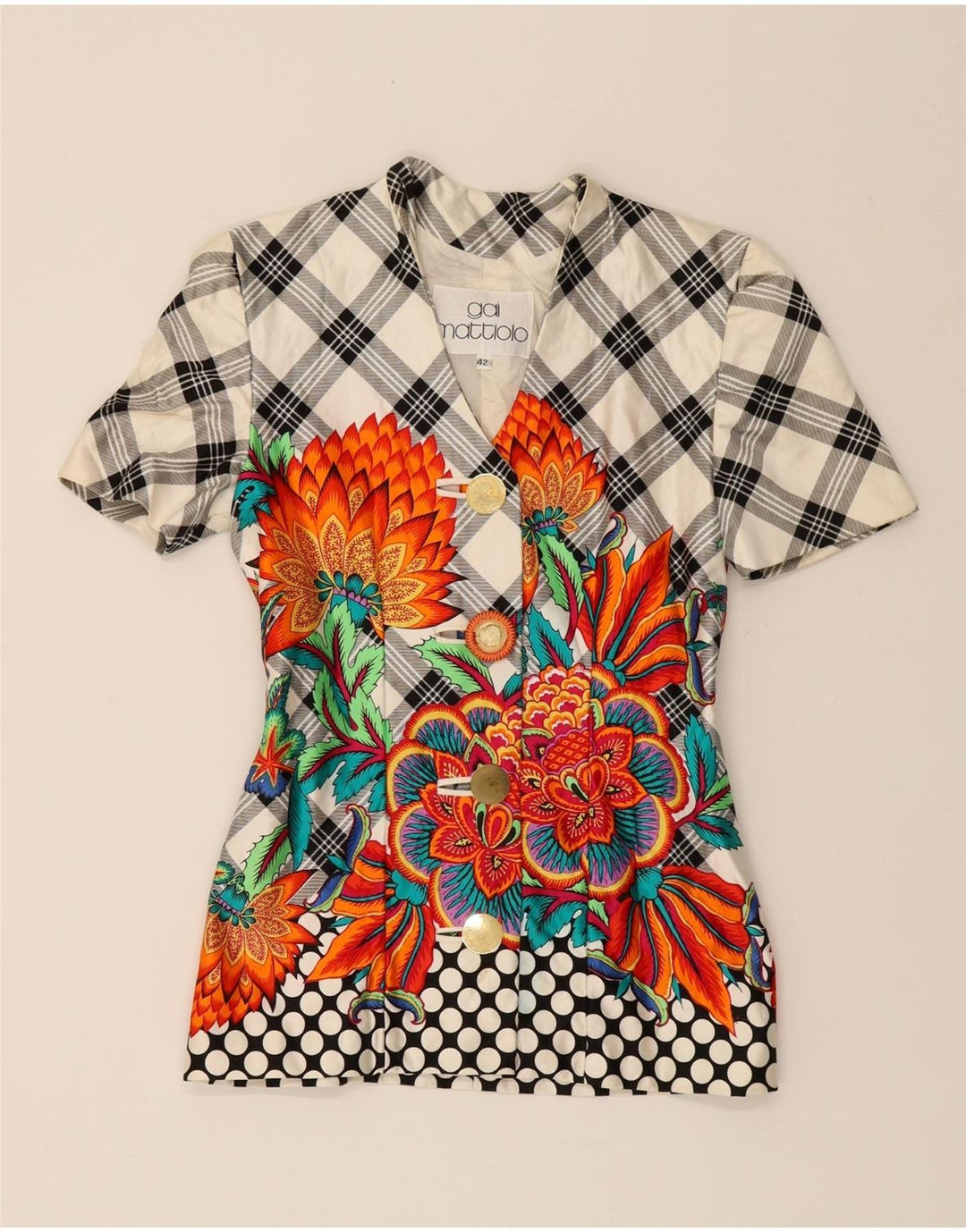 GAI MATTIOLO Womens Short Sleeve Blazer Jacket IT 42 Medium Multicoloured Vintage Gai Mattiolo and Second-Hand Gai Mattiolo from Messina Hembry 