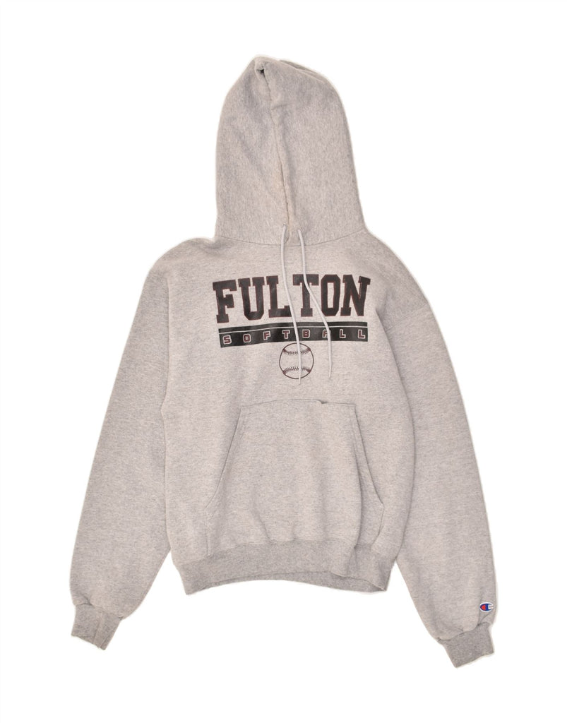 CHAMPION Mens Fulton Graphic Hoodie Jumper Small Grey Cotton | Vintage Champion | Thrift | Second-Hand Champion | Used Clothing | Messina Hembry 