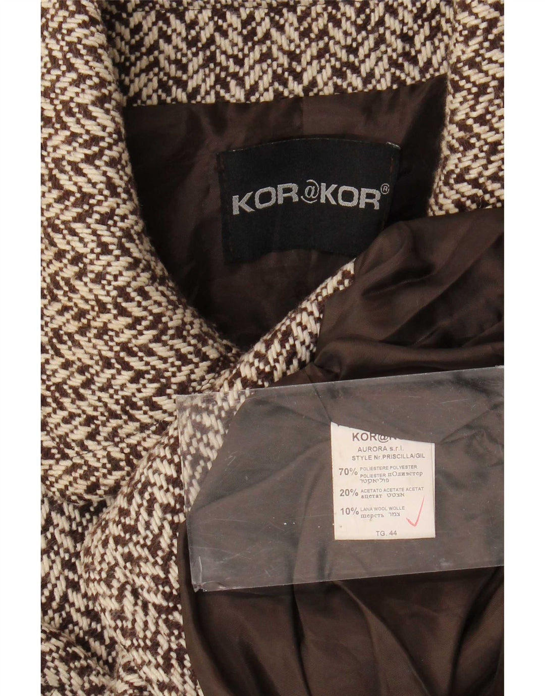 Kor@Kor Womens Pea Coat IT 44 Medium Brown Herringbone Polyester