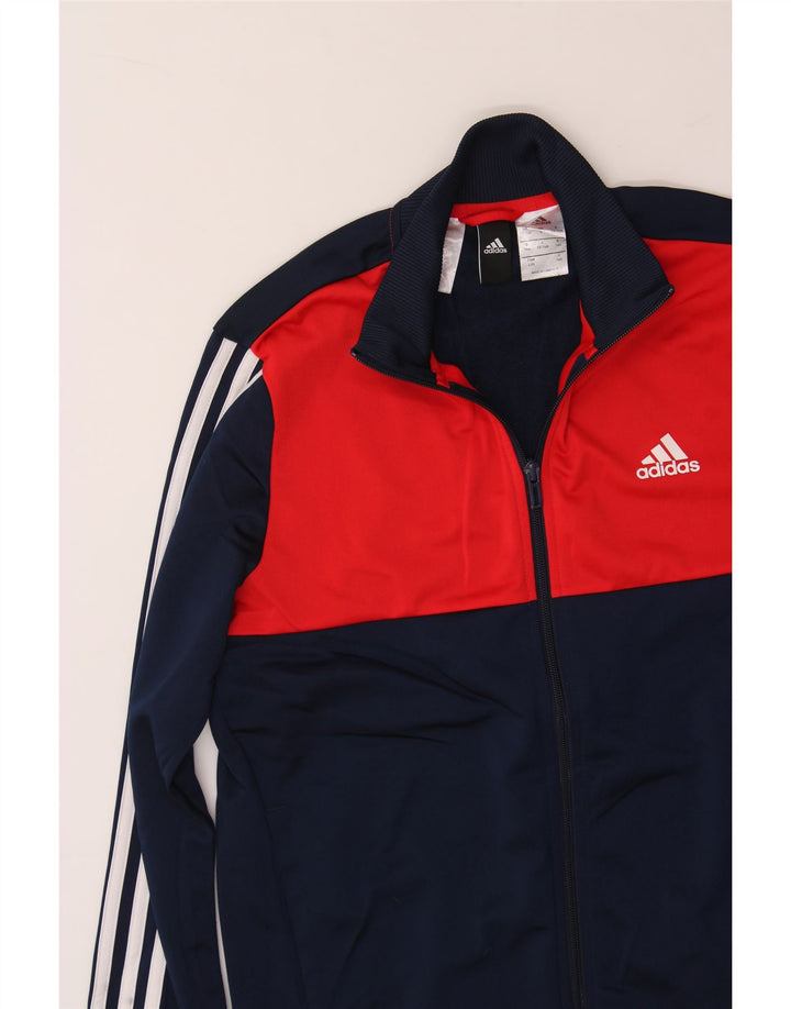 ADIDAS Boys Tracksuit Top Jacket 13-14 Years Navy Blue Colourblock Vintage Adidas and Second-Hand Adidas from Messina Hembry 