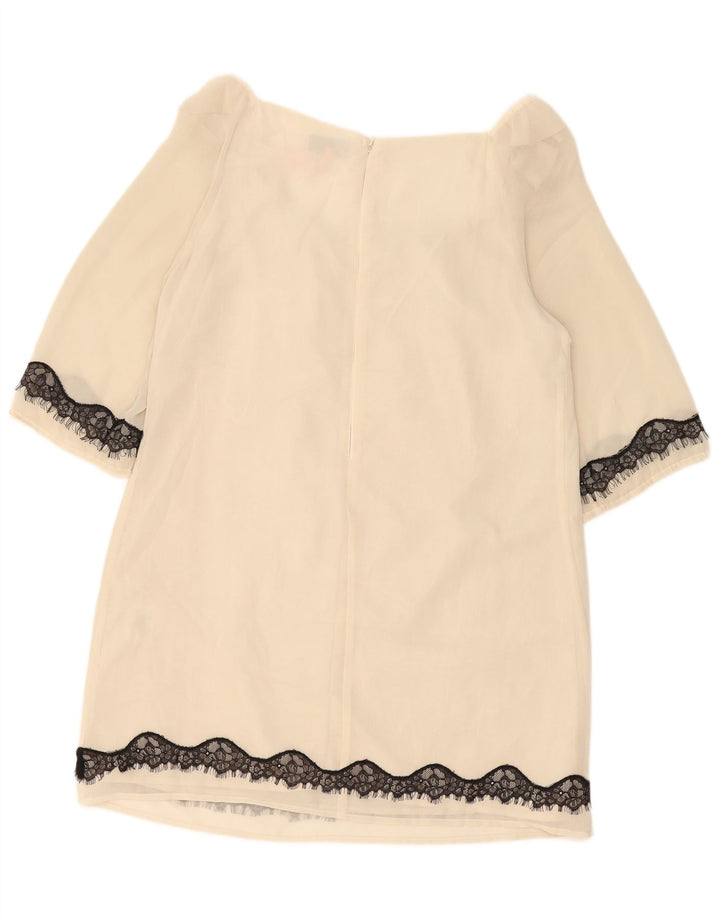 Lipsy Womens 3/4 Sleeve Shift Dress UK 14 Medium Off White Polyester