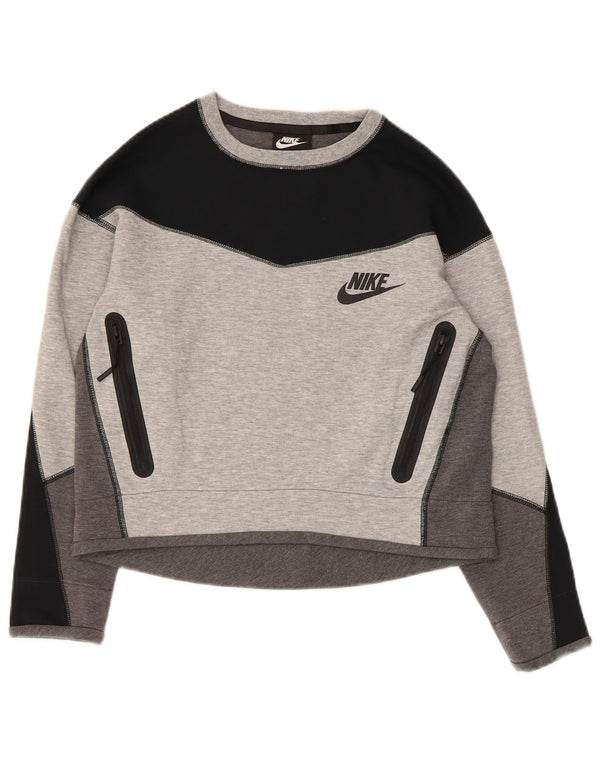 Nike Womens Crop Sweatshirt Jumper UK 6 XS Grey Colourblock Cotton
