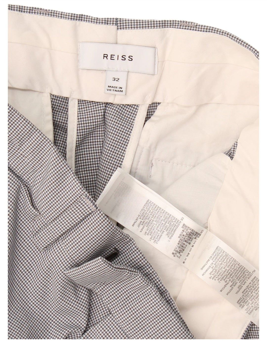 Reiss Womens Slim Suit Trousers W32 L32 Grey Houndstooth Cotton