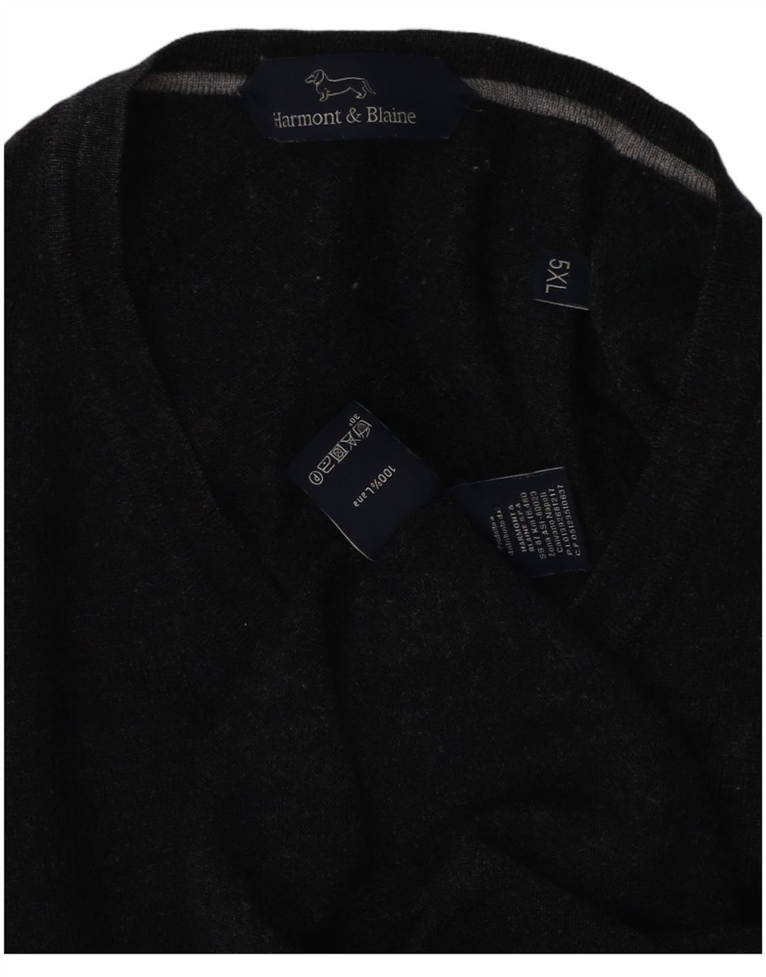 Harmont & Blaine Mens V-Neck Jumper Sweater 5XL Grey Wool