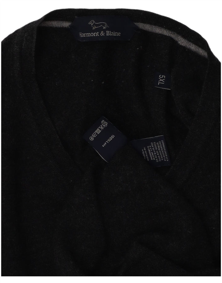Harmont & Blaine Mens V-Neck Jumper Sweater 5XL Grey Wool