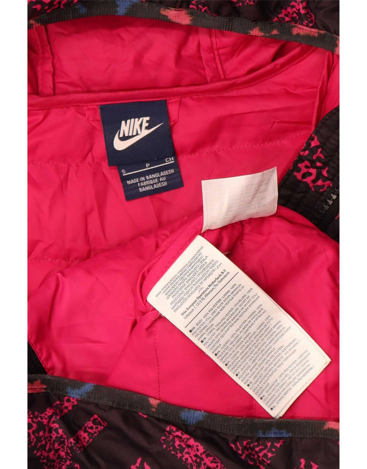 Nike Womens Graphic Hooded Padded Jacket UK 10 Small Pink Geometric