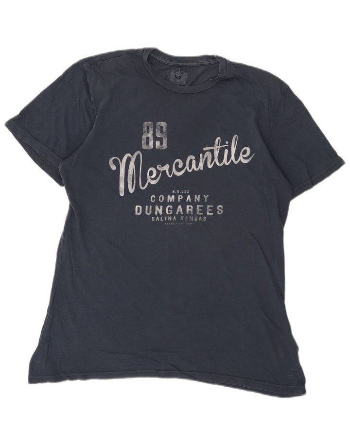 Lee Mens Graphic T-Shirt Top Medium Navy Blue Cotton