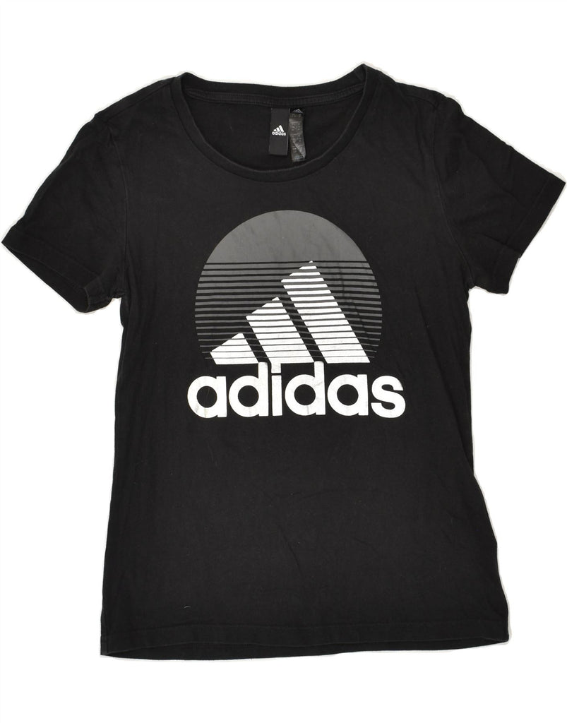 ADIDAS Womens Graphic T-Shirt Top UK 8/10 Small Black Cotton | Vintage Adidas | Thrift | Second-Hand Adidas | Used Clothing | Messina Hembry 