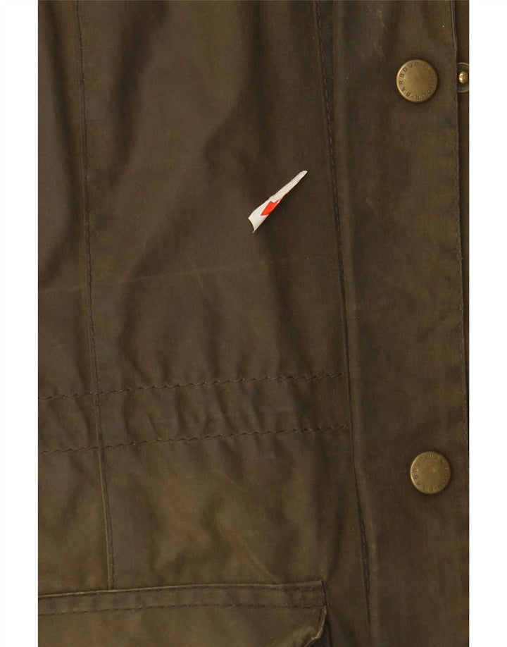 Barbour Womens Hooded Waxed Cotton Jacket UK 12 Medium Khaki
