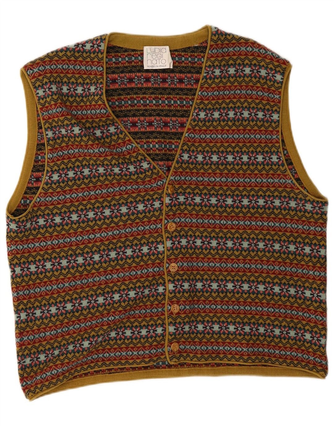 Vintage Mens Sleeveless Cardigan Sweater Medium Multicoloured Fair Isle