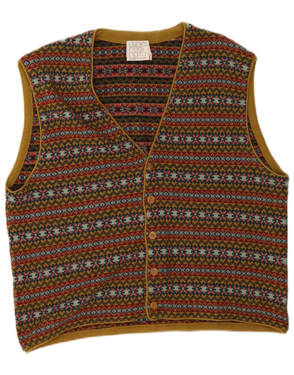 Vintage Mens Sleeveless Cardigan Sweater Medium Multicoloured Fair Isle