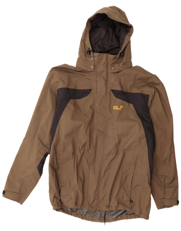 Jack Wolfskin Mens Hooded Rain Jacket UK 48 2XL Brown Colourblock Polyamide