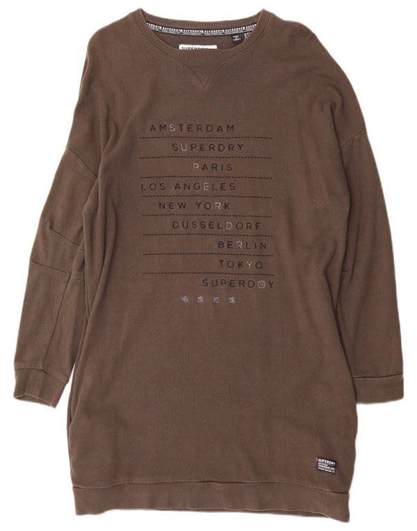 Superdry Womens Oversized Graphic Sweatshirt Jumper Dress UK 10 Small Brown