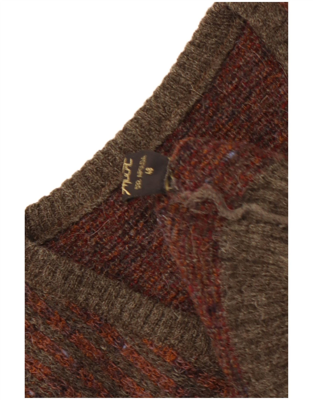 VINTAGE Mens V-Neck Jumper Sweater IT 48 Medium Brown Argyle/Diamond