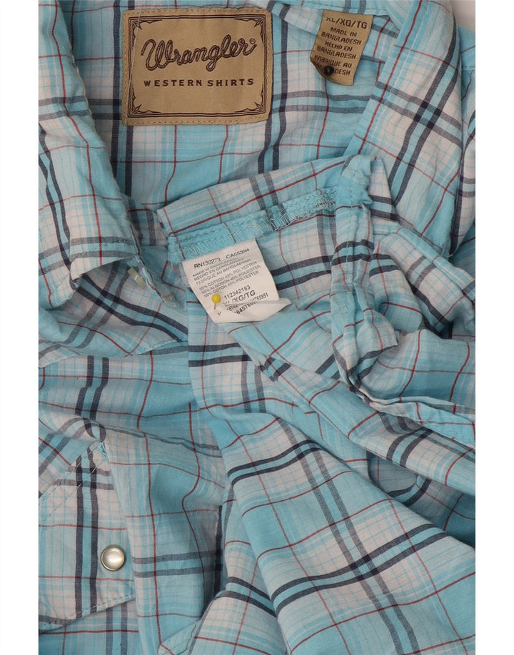 Wrangler Mens Short Sleeve Shirt XL Blue Check Cotton