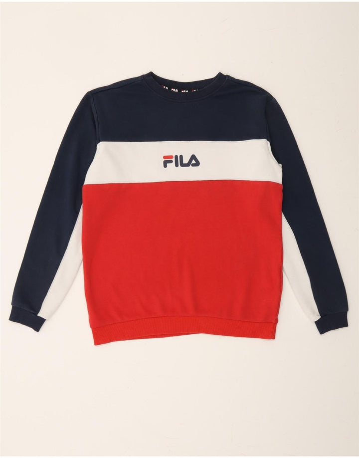 FILA Boys Graphic Sweatshirt Jumper 13-14 Years Multicoloured Colourblock Vintage Fila and Second-Hand Fila from Messina Hembry 
