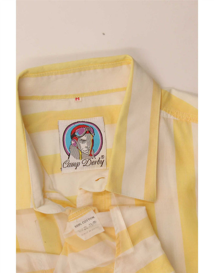 Vintage Mens Short Sleeve Shirt Medium Yellow Striped Cotton