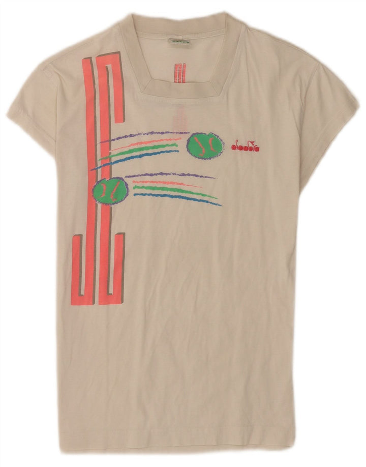 Diadora Womens Graphic T-Shirt Top IT 42 Medium White Cotton