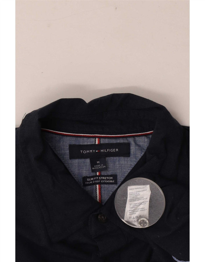 Tommy Hilfiger Mens Slim Fit Shirt Medium Navy Blue Spotted Cotton