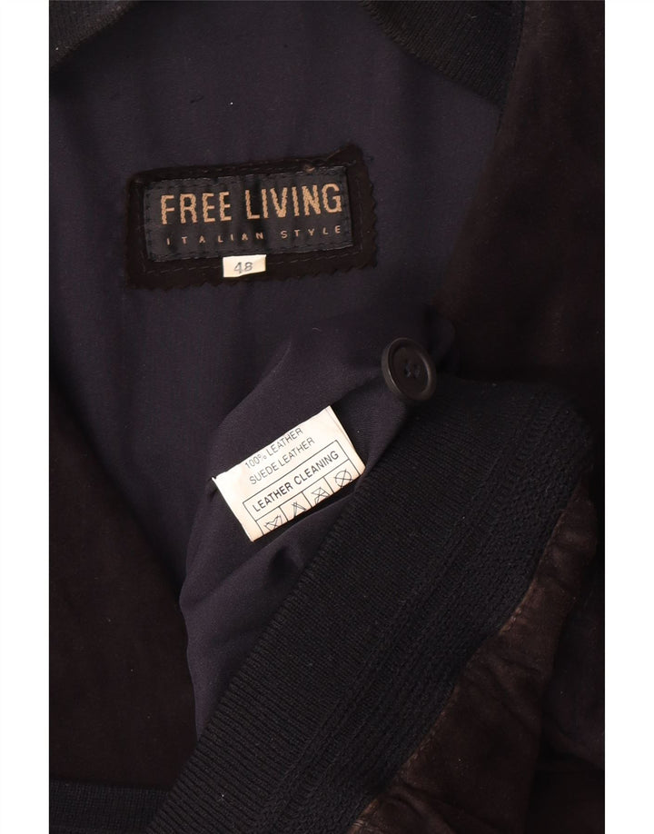 Vintage Mens Suede Bomber Jacket IT 48 Medium Black Leather