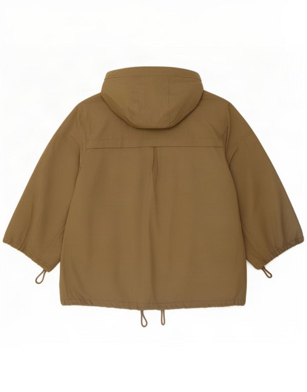 Zara Womens 3/4 Sleeve Hooded Bomber Jacket UK 16 Large Khaki Polyester