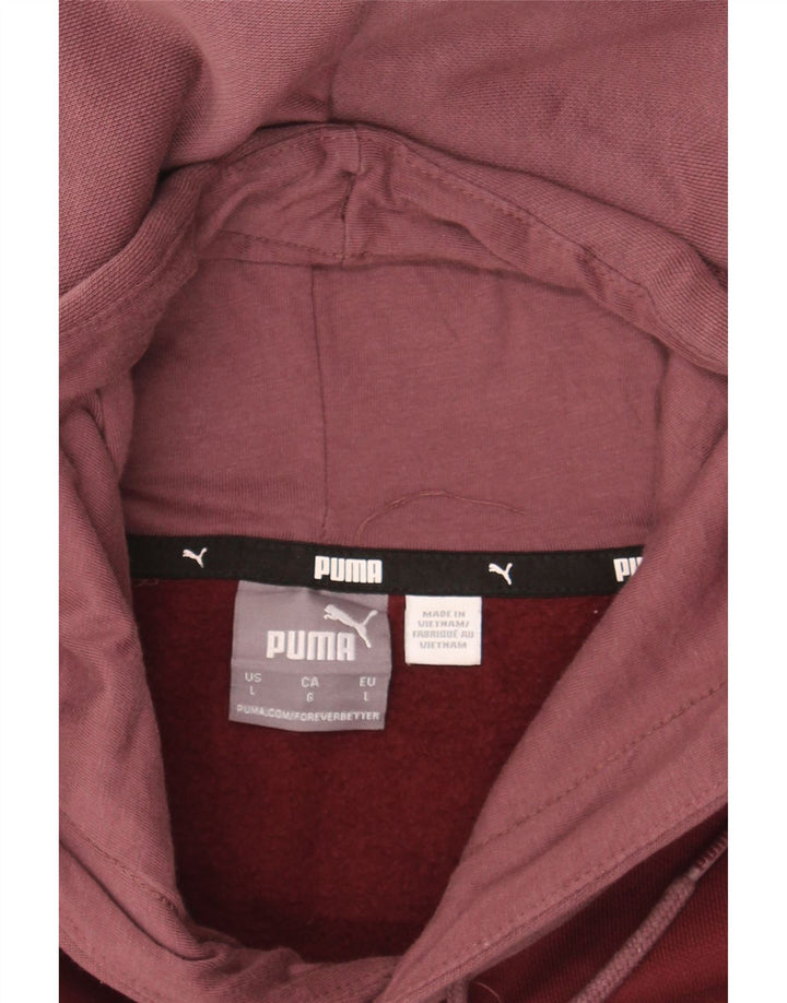 PUMA Mens Graphic Hoodie Jumper Large Maroon Colourblock Cotton Vintage Puma and Second-Hand Puma from Messina Hembry 