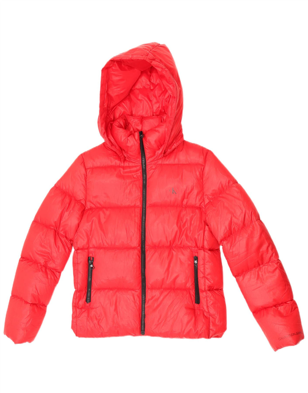 Calvin Klein Jeans Womens Hooded Padded Jacket UK 14 Medium Red Polyester
