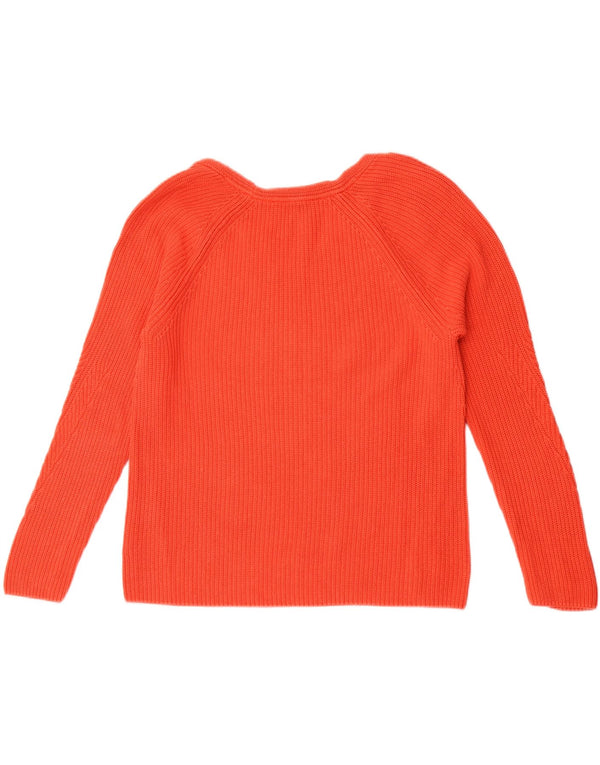 Tommy Hilfiger Womens V-Neck Jumper Sweater UK 10 Small Orange Cotton