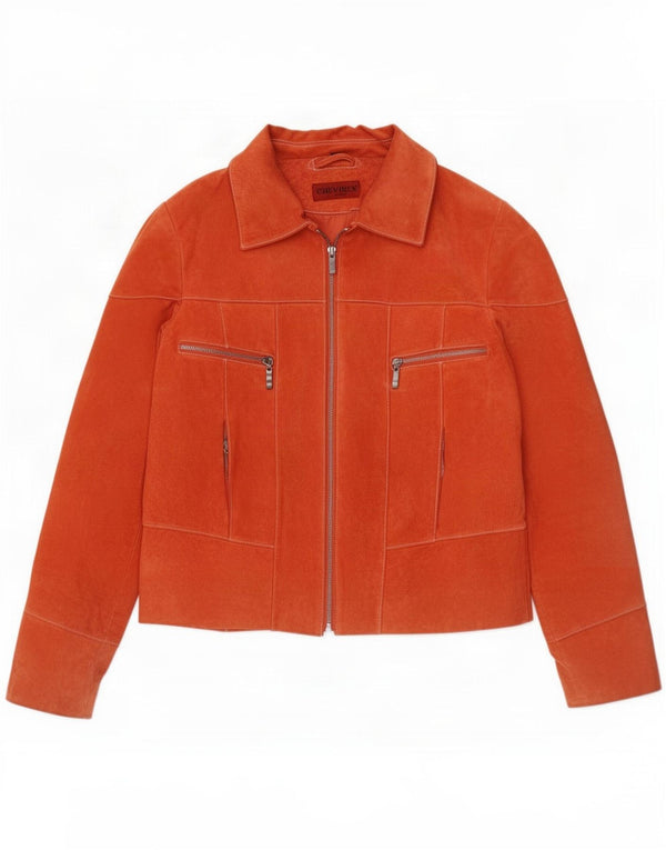 Chevirex Womens Suede Jacket EU 42 Large Orange Leather