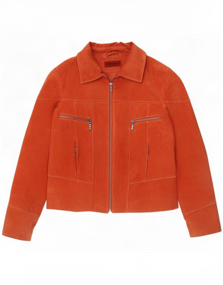 Chevirex Womens Suede Jacket EU 42 Large Orange Leather