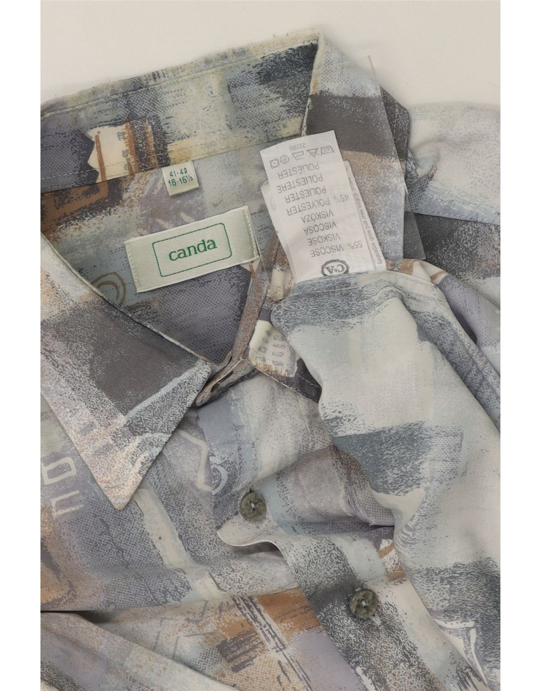 CANDA Mens Short Sleeve Shirt Size 16-16 1/2 41/42 Large Grey Geometric Vintage Canda and Second-Hand Canda from Messina Hembry 