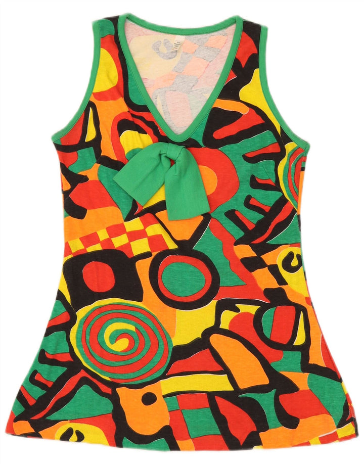 VINTAGE Womens Vest Top EU 36/38 Small Multicoloured Geometric Cotton