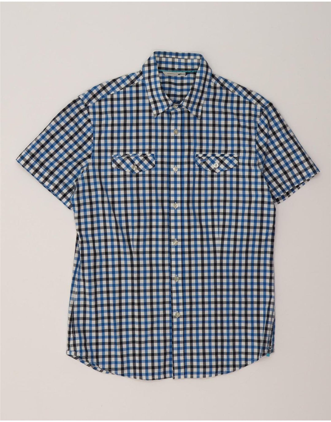 GAS Mens Short Sleeve Shirt Large Blue Gingham Cotton
