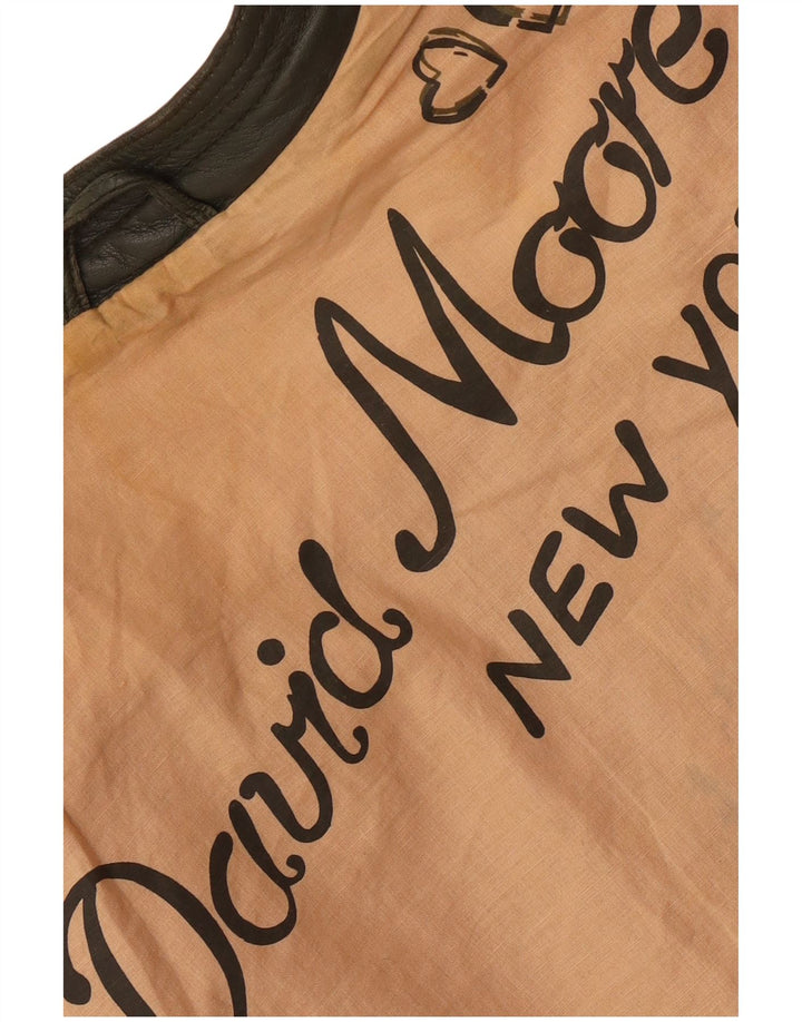 DAVID MOORE Womens Crop Biker Jacket UK 16 Large Green Colourblock Leather