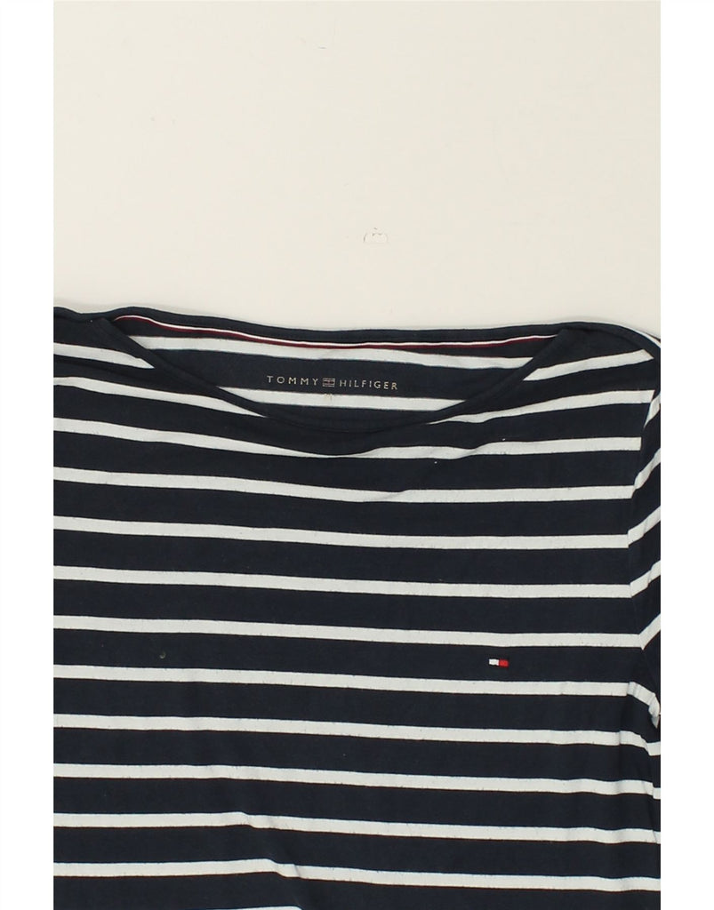 TOMMY HILFIGER Womens Top 3/4 Sleeve UK 14 Medium Navy Blue Striped | Vintage Tommy Hilfiger | Thrift | Second-Hand Tommy Hilfiger | Used Clothing | Messina Hembry 