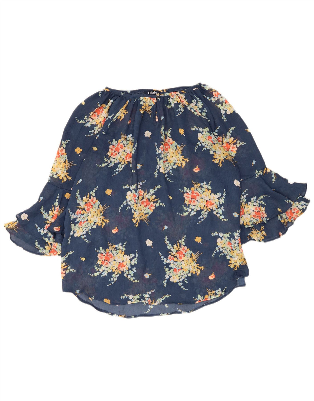 Chaps Womens 3/4 Sleeve Blouse Top UK 12 Medium Blue Floral Polyester
