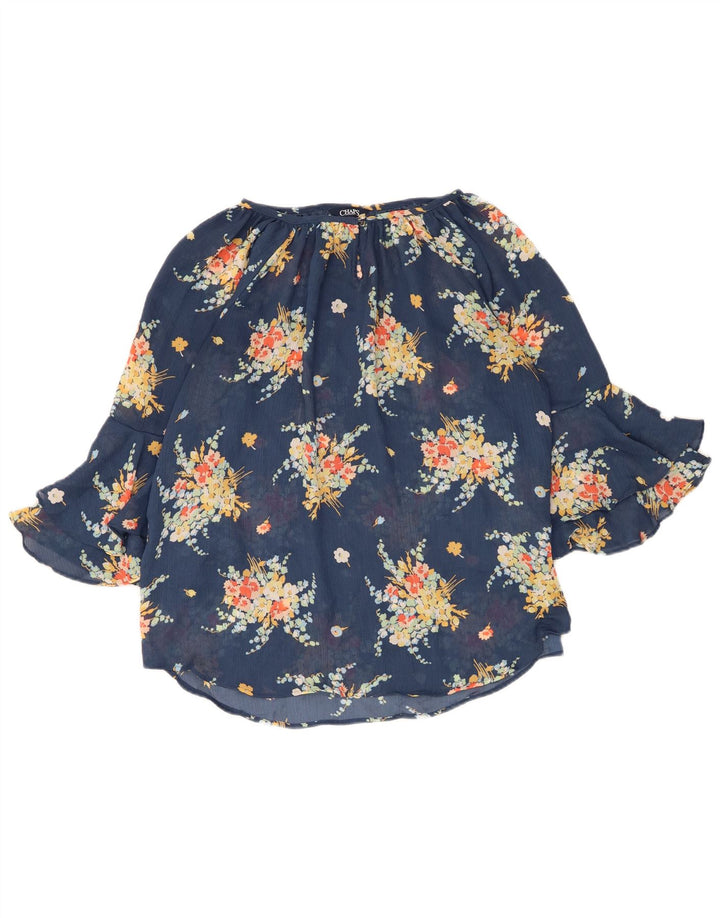 Chaps Womens 3/4 Sleeve Blouse Top UK 12 Medium Blue Floral Polyester