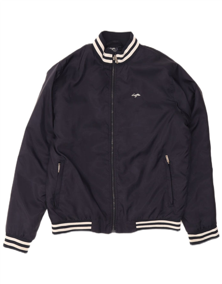 Lotto Mens Bomber Jacket UK 38 Medium Navy Blue Striped Polyamide