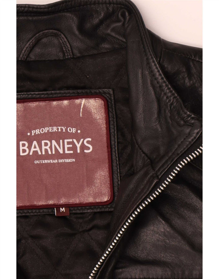 BARNEYS Mens Leather Jacket UK 38 Medium Black