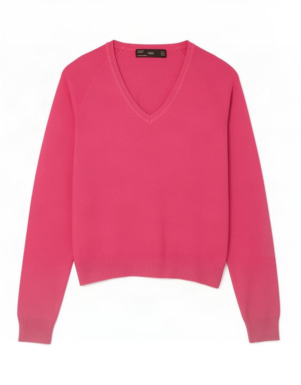 Zara Womens Crop V-Neck Jumper Sweater UK 6 XS Pink Cotton
