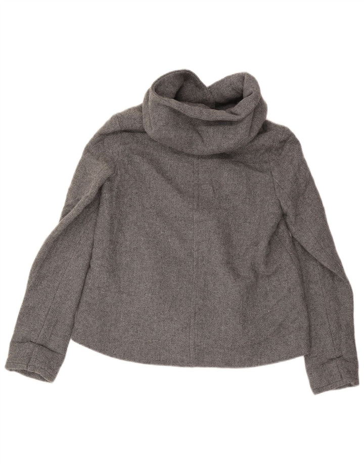 Zara Womens Hooded Bomber Jacket UK 10 Small Grey Wool