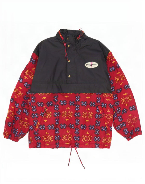Vintage Mens Loose Fit Hooded Anorak Rain Jacket UK 38 Medium Red Geometric