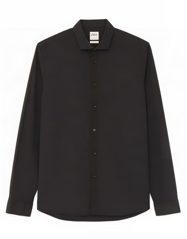 Zara Mens Super Slim Fit Shirt Large Black Cotton