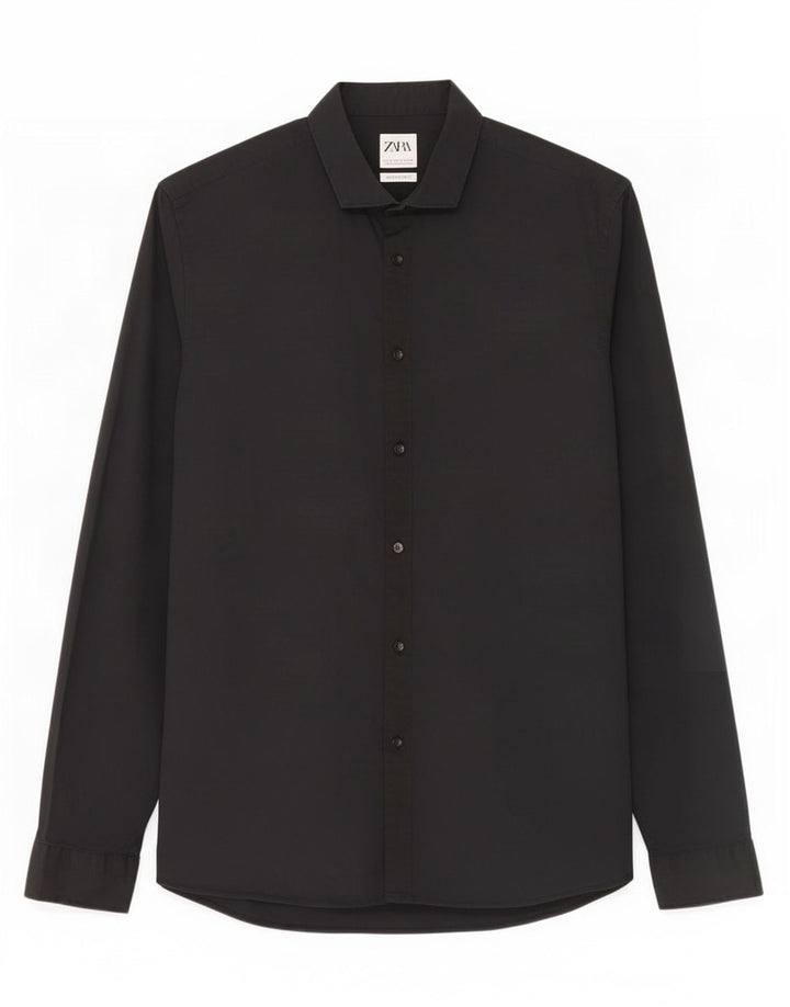 Zara Mens Super Slim Fit Shirt Large Black Cotton