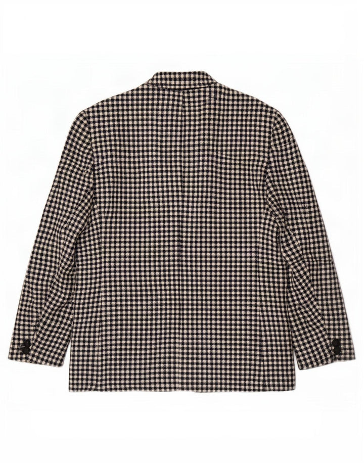 Viyella Womens 1 Button Blazer Jacket UK 12 Medium Black Gingham New Wool