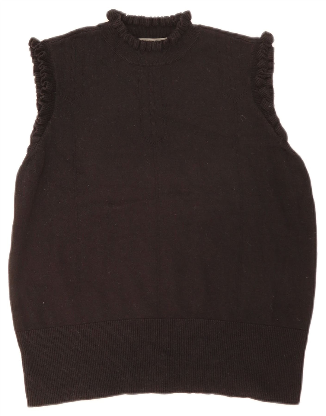 Oasis Womens Ruffle Vest Tank Top UK 16 Large Black Cotton