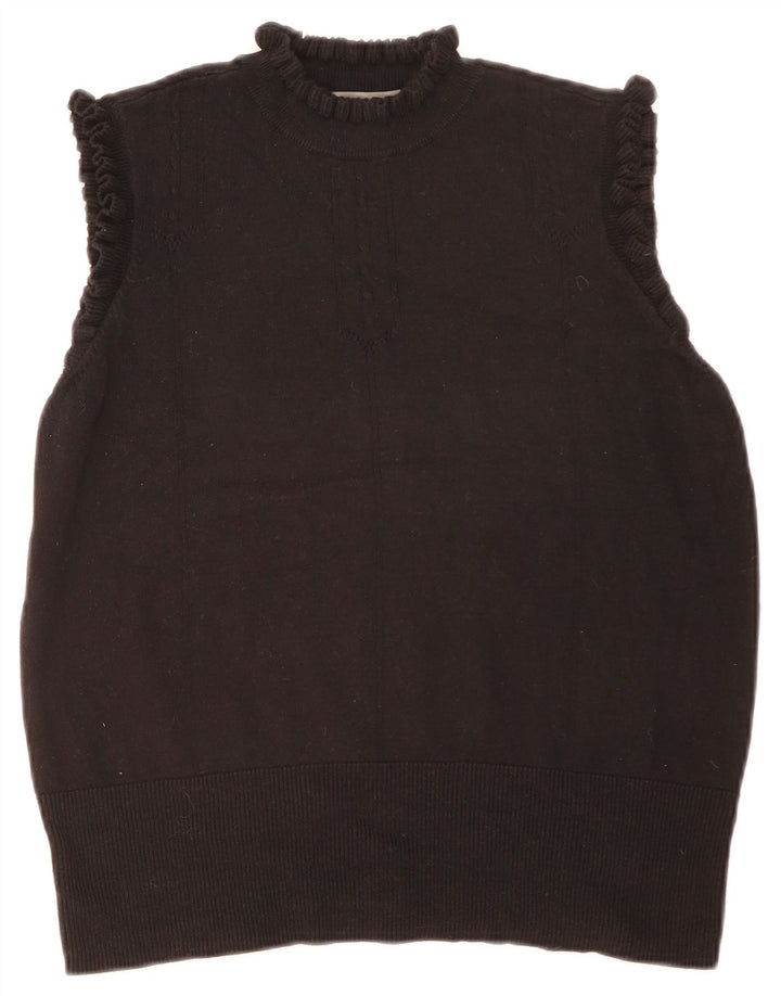 Oasis Womens Ruffle Vest Tank Top UK 16 Large Black Cotton